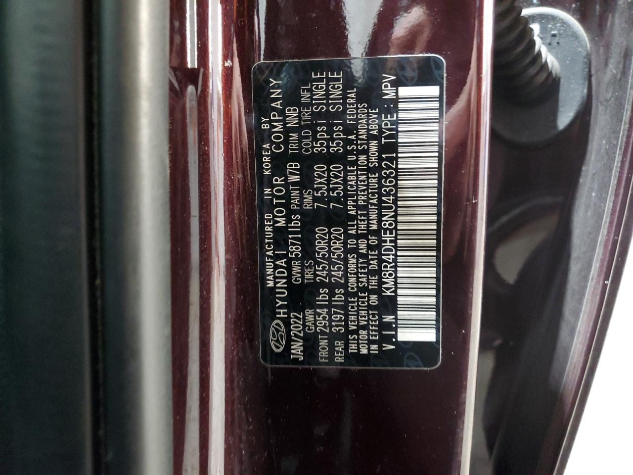 2022 Hyundai Palisade VIN KM8R4DHE8NU436321 Copart auction photo, front end / side damage thumbnail 13