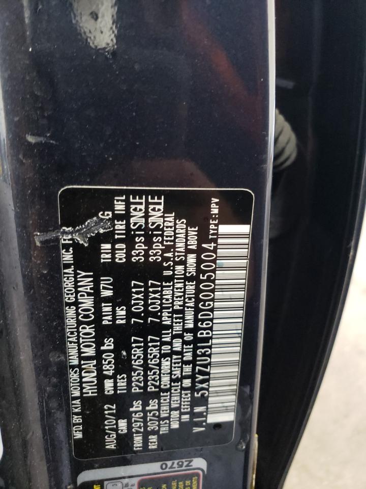 2013 Hyundai Santa Fe VIN 5XYZU3LB6DG005004 Copart auction photo, front end damage thumbnail 13