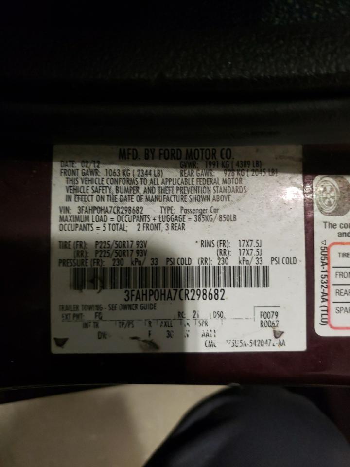 2012 Ford Fusion VIN 3FAHP0HA7CR298682 Copart auction photo, all over damage thumbnail 12