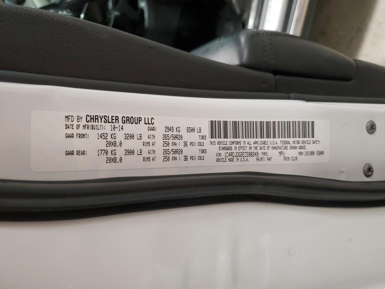 2014 Dodge Durango VIN 1C4RDJDG2EC598249 Copart auction photo, front end damage thumbnail 13