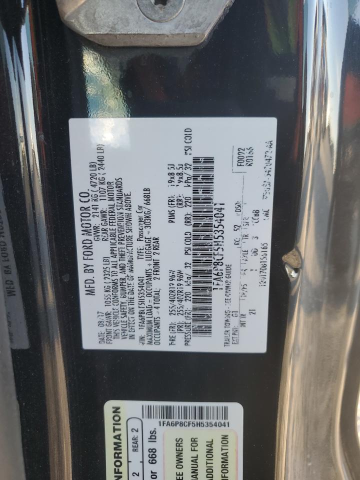 2017 Ford Mustang VIN 1FA6P8CF5H5354041 Copart auction photo, front end damage thumbnail 14