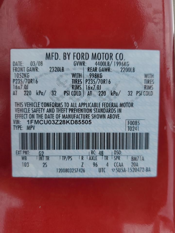2008 Ford Escape VIN 1FMCU03Z28KD85505 Copart auction photo, front end damage thumbnail 15