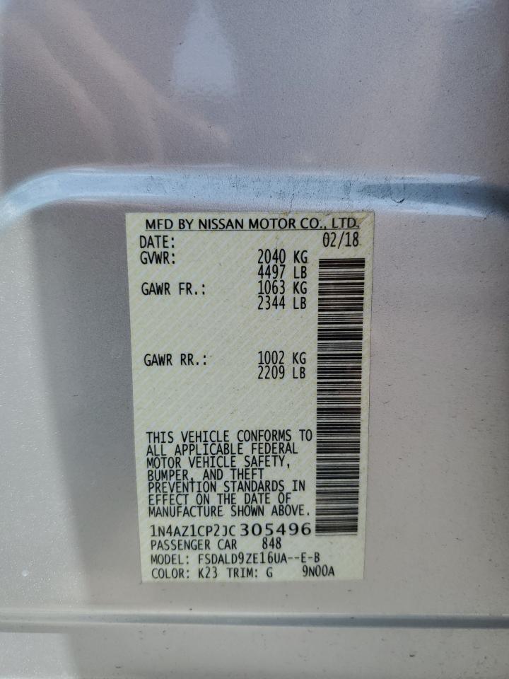 2018 Nissan Leaf VIN 1N4AZ1CP2JC305496 Copart auction photo, rear end / front end damage thumbnail 12