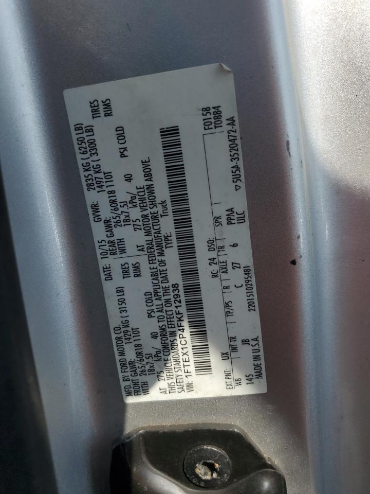 2015 Ford F-150 VIN 1FTEX1CP4FKF12938 Copart auction photo, water/flood damage thumbnail 13