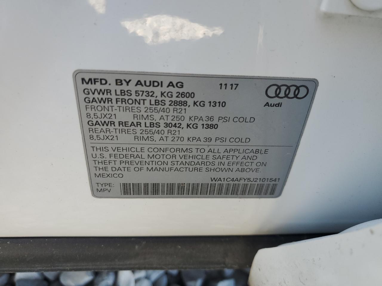 2018 Audi SQ5 VIN WA1C4AFY5J2101541 Copart auction photo, rollover damage thumbnail 14