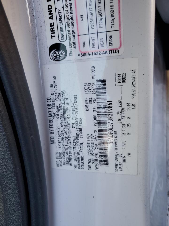 2011 Ford Fusion VIN 3FADP0L37BR319861 Copart auction photo, rear end damage thumbnail 12