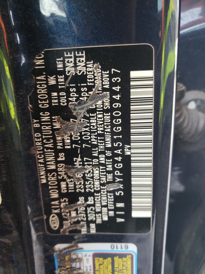2016 KIA Sorento VIN 5XYPG4A51GG094437 Copart auction photo, front end damage thumbnail 15