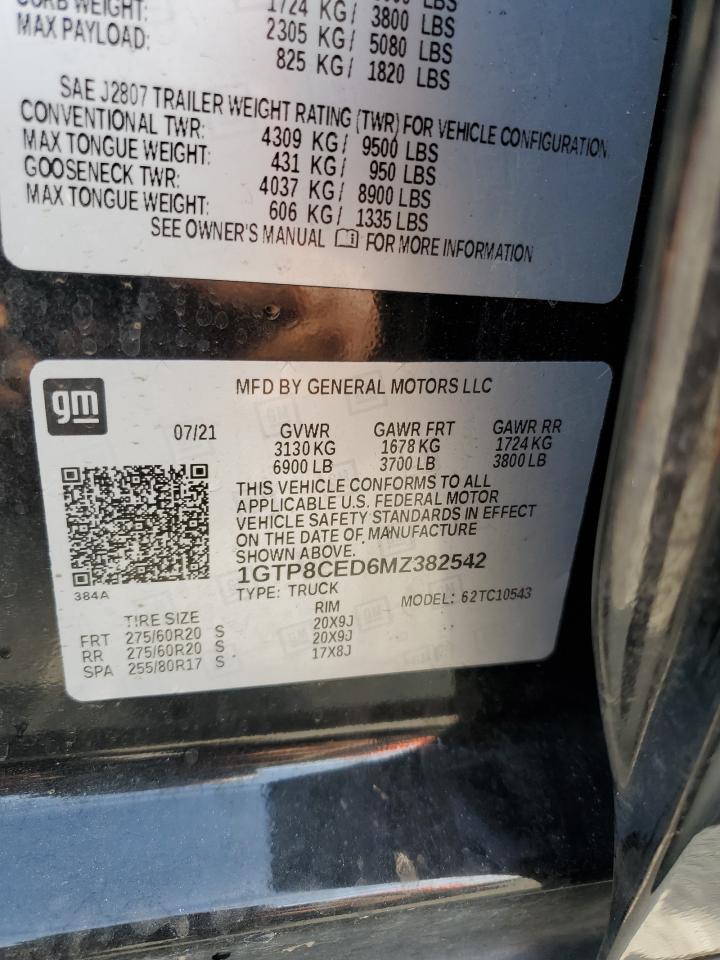 2021 GMC Sierra VIN 1GTP8CED6MZ382542 Copart auction photo, rear end / front end damage thumbnail 12