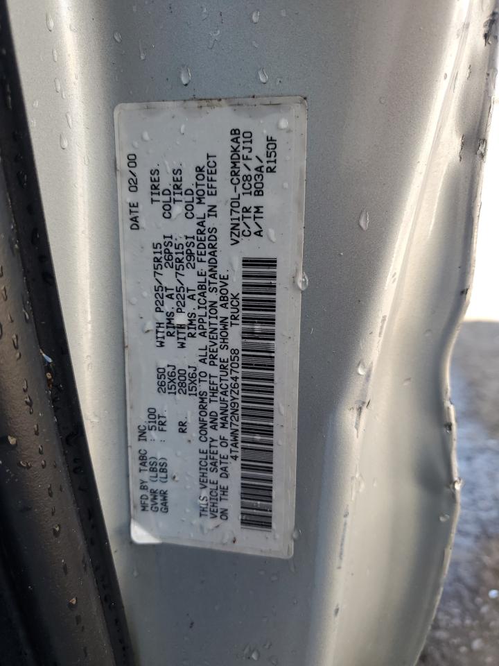 2000 Toyota Tacoma VIN 4TAWN72N9YZ647058 Copart auction photo, rollover damage thumbnail 12