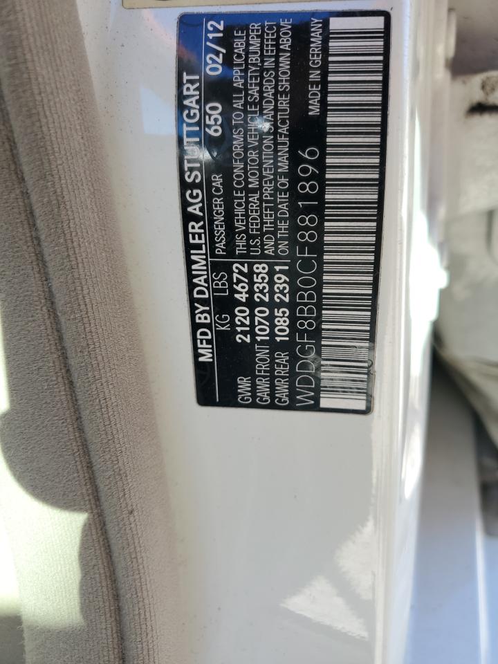 2012 Mercedes-Benz C-klasse VIN WDDGF8BB0CF881896 Copart auction photo, front end / side damage thumbnail 14