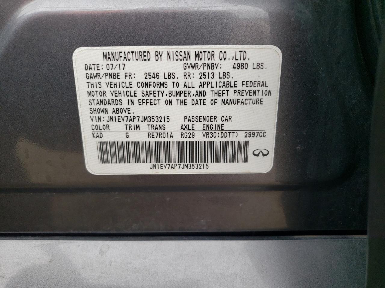 2018 Infiniti Q50 VIN JN1EV7AP7JM353215 Copart auction photo, side damage thumbnail 14