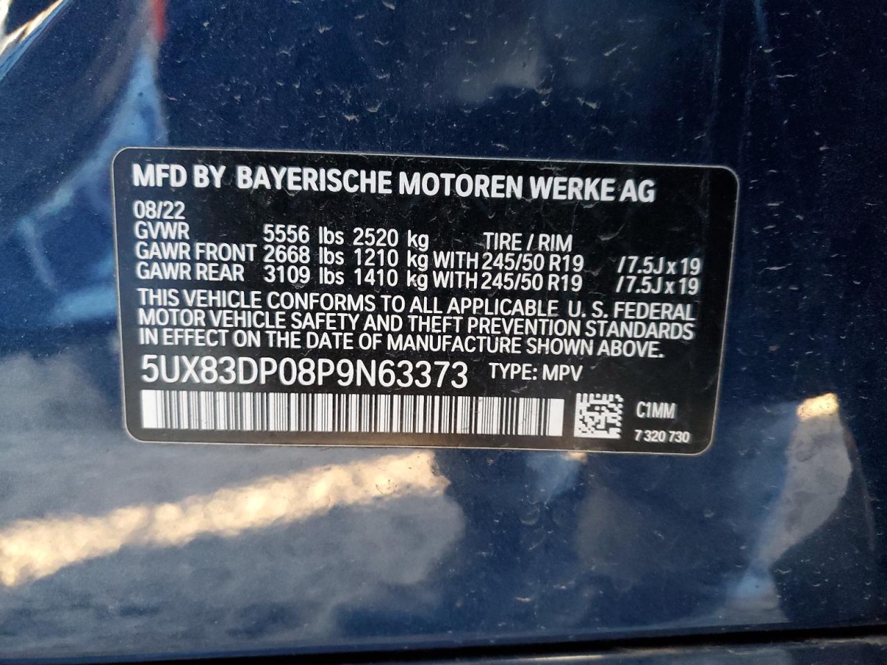 2023 BMW X3 M VIN 5UX83DP08P9N63373 Copart auction photo, front end damage thumbnail 12