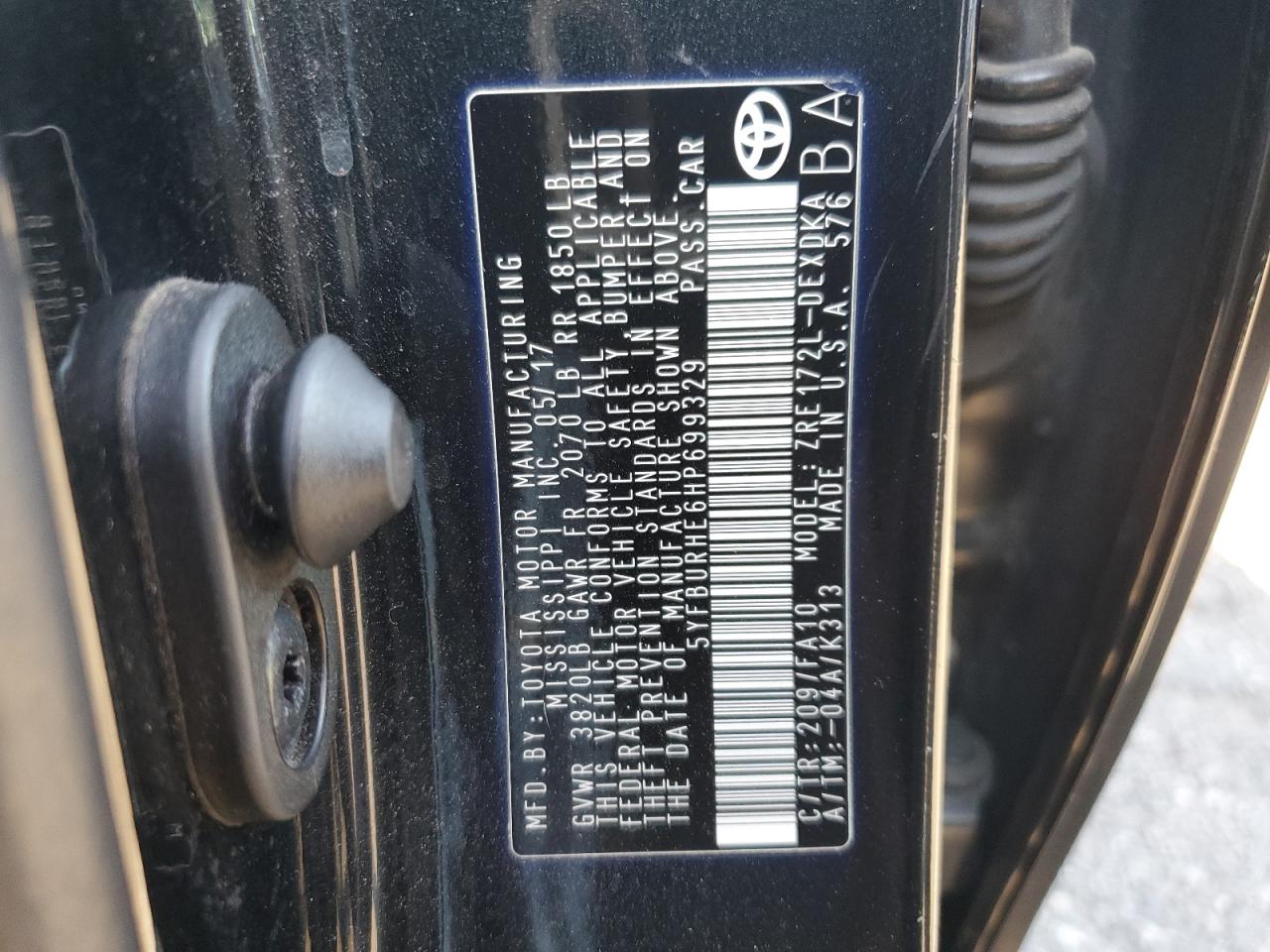 2017 Toyota Corolla VIN 5YFBURHE6HP699329 Copart auction photo, front end damage thumbnail 12