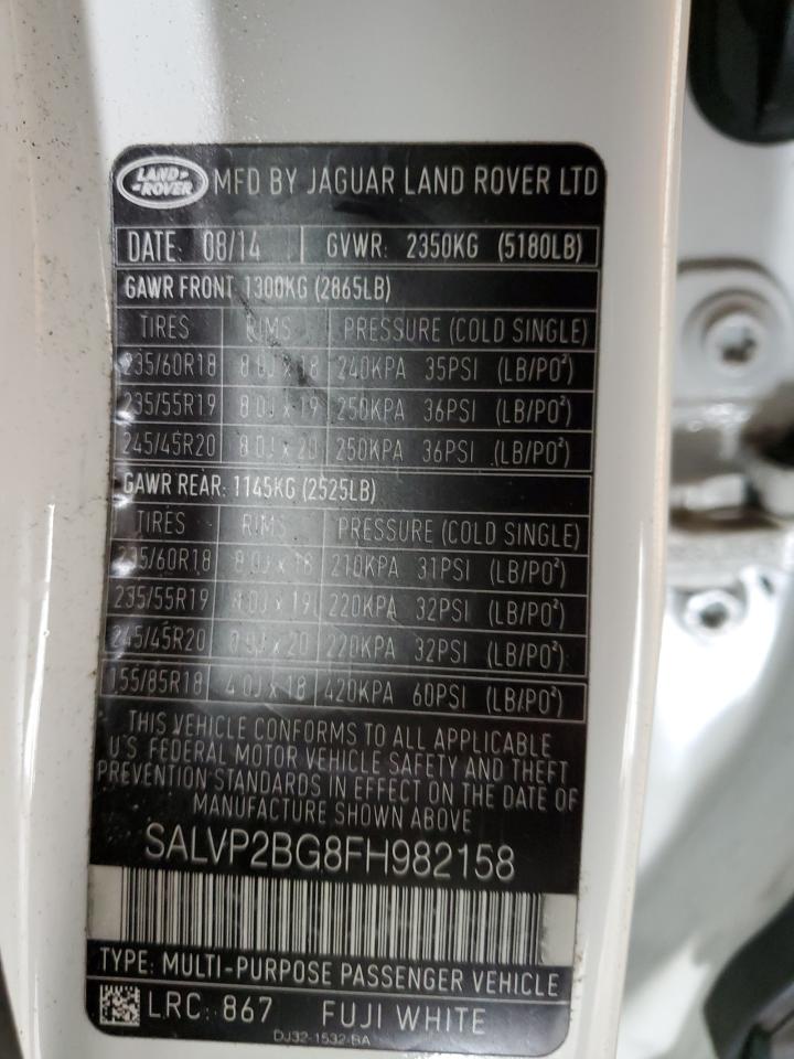 2015 Land Rover Range Rover VIN SALVP2BG8FH982158 Copart auction photo, front end damage thumbnail 13