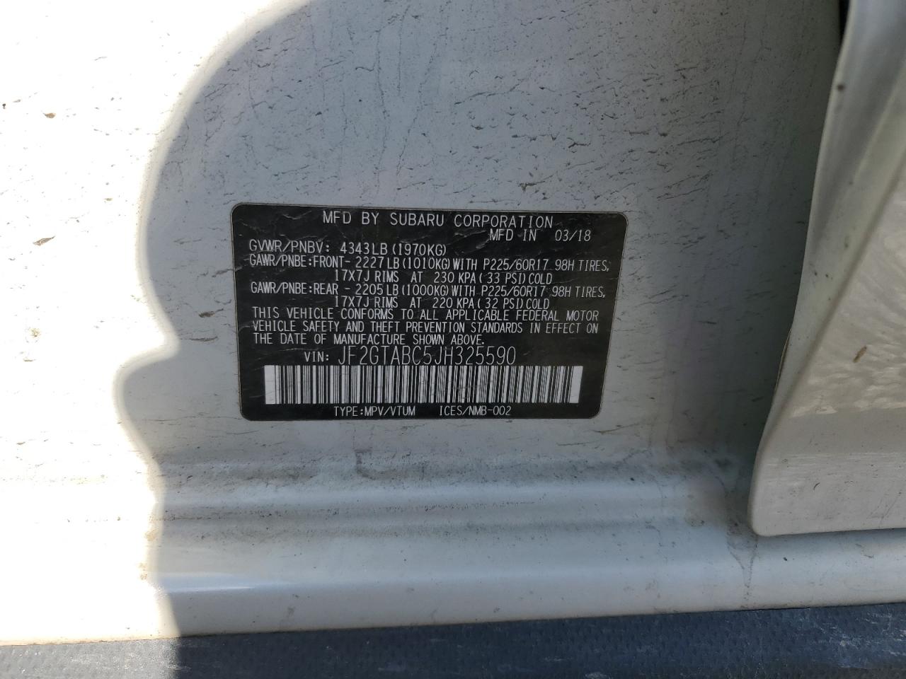 2018 Subaru XV VIN JF2GTABC5JH325590 Copart auction photo, side damage thumbnail 16