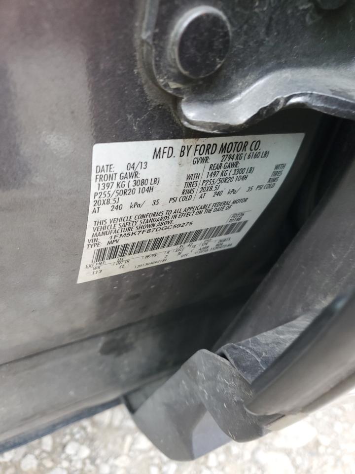 2013 Ford Explorer VIN 1FM5K7F87DGC59275 Copart auction photo, front end damage thumbnail 14