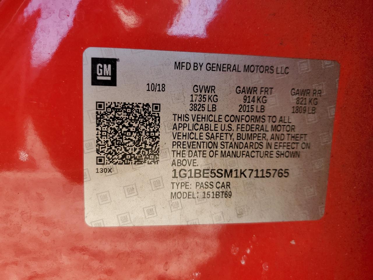 2019 Chevrolet Cruze VIN 1G1BE5SM1K7115765 Copart auction photo, front end / rear end damage thumbnail 14