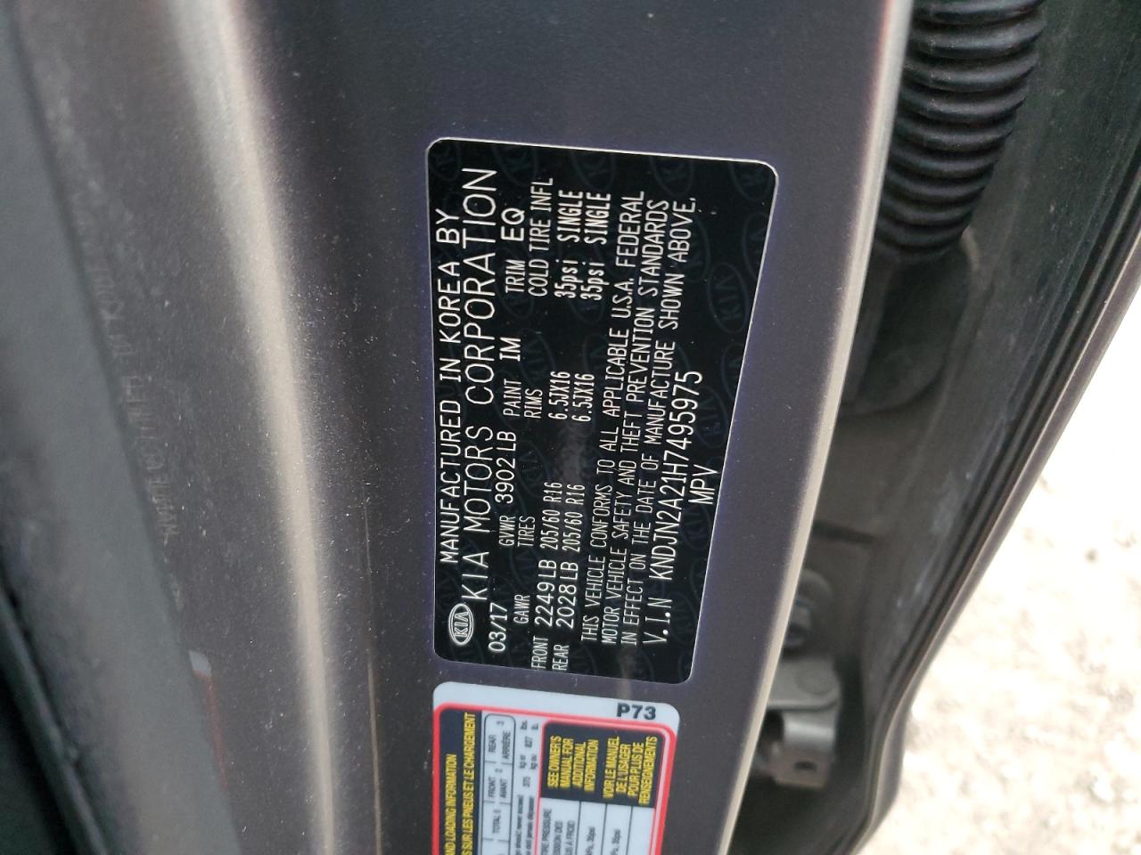 2017 KIA Soul VIN KNDJN2A21H7495975 Copart auction photo, front end / minor dent/scratches damage thumbnail 12