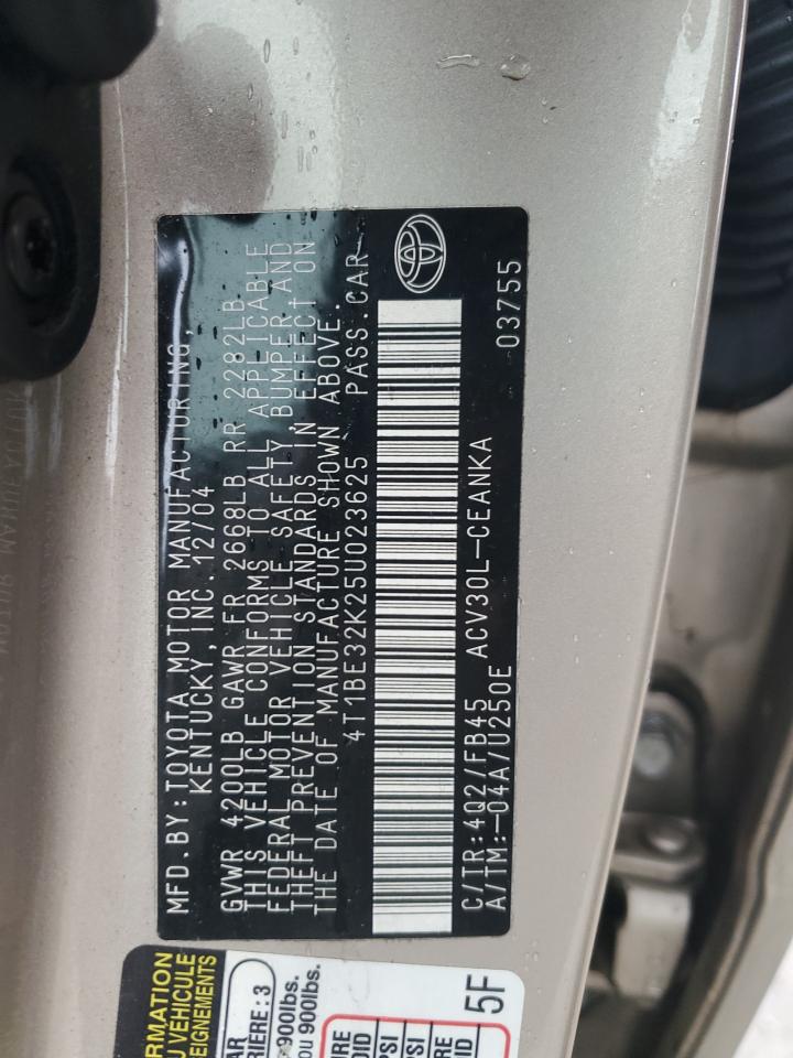 2005 Toyota Camry VIN 4T1BE32K25U023625 Copart auction photo, rear end / front end damage thumbnail 12