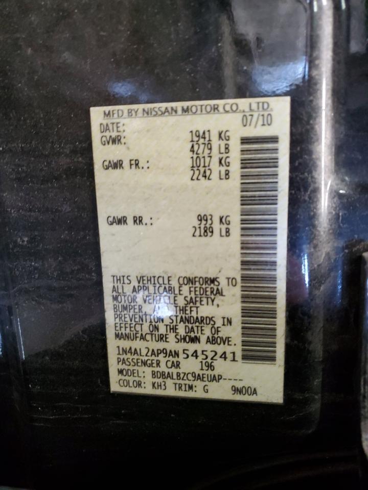 2010 Nissan Altima VIN 1N4AL2AP9AN545241 Copart auction photo, rear end damage thumbnail 12
