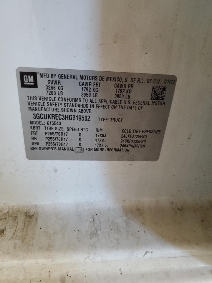 2017 Chevrolet Silverado VIN 3GCUKREC3HG319502 Copart auction photo, burn / front end damage thumbnail 14