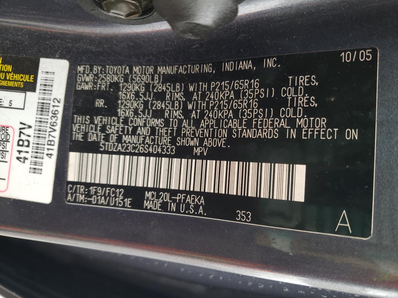 2006 Toyota Sienna VIN 5TDZA23C26S404333 Copart auction photo, front end damage thumbnail 13