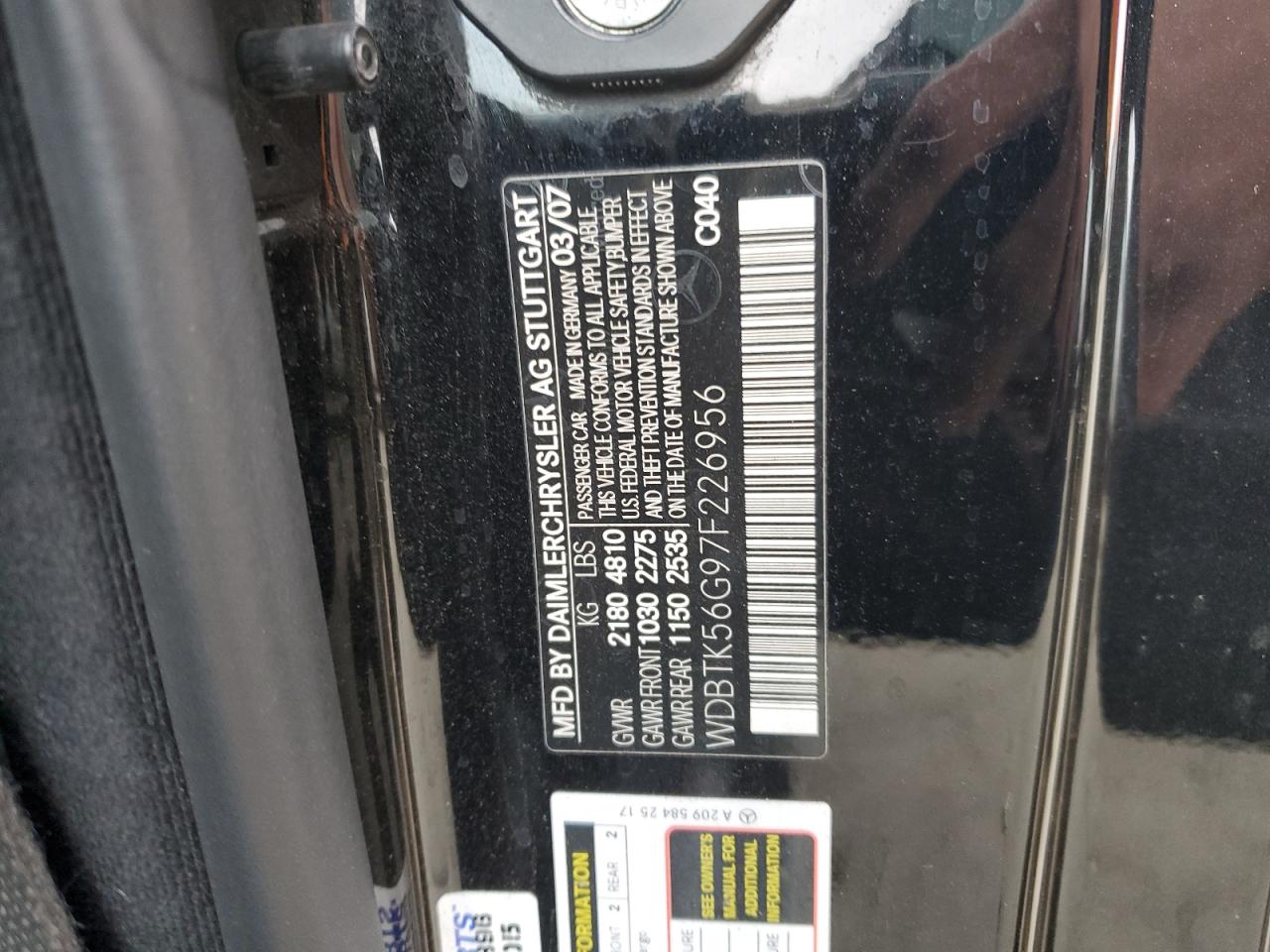 2007 Mercedes-Benz CLK-klasse VIN WDBTK56G97F226956 Copart auction photo, rear end damage thumbnail 14
