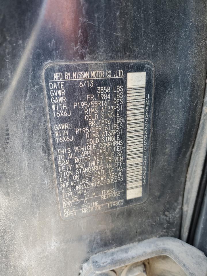 2013 Nissan Cube VIN JN8AZ2KR5DT305293 Copart auction photo, front end damage thumbnail 14