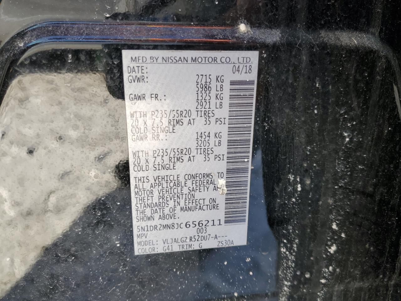 2018 Nissan Pathfinder VIN 5N1DR2MN8JC656211 Copart auction photo, front end damage thumbnail 14