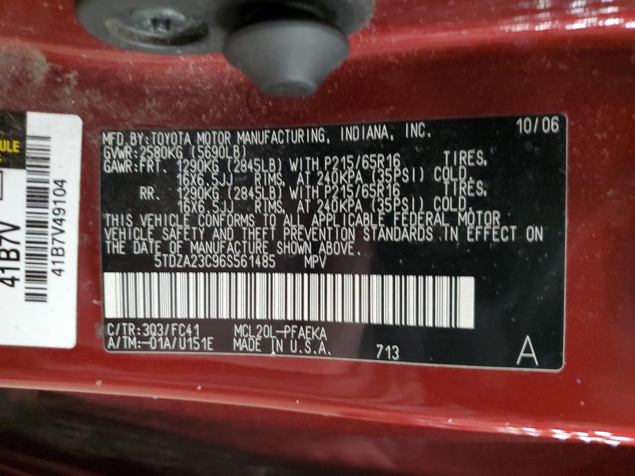 2006 Toyota Sienna VIN 5TDZA23C96S561485 Copart auction photo, side damage thumbnail 13