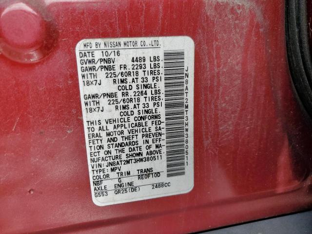 2017 Nissan Rogue VIN JN8AT2MT3HW380511 Copart auction photo, side damage thumbnail 12