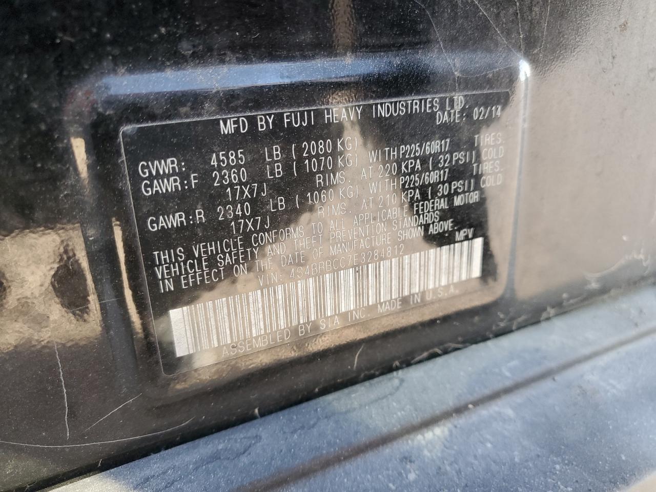 2014 Subaru Outback VIN 4S4BRBCC7E3284812 Copart auction photo, water/flood damage thumbnail 13