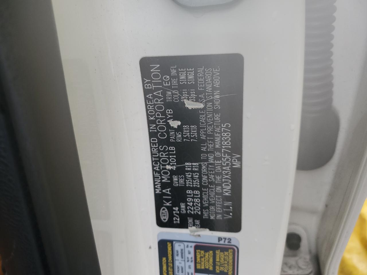 2015 KIA Soul VIN KNDJX3A55F7183875 Copart auction photo, rear end damage thumbnail 12
