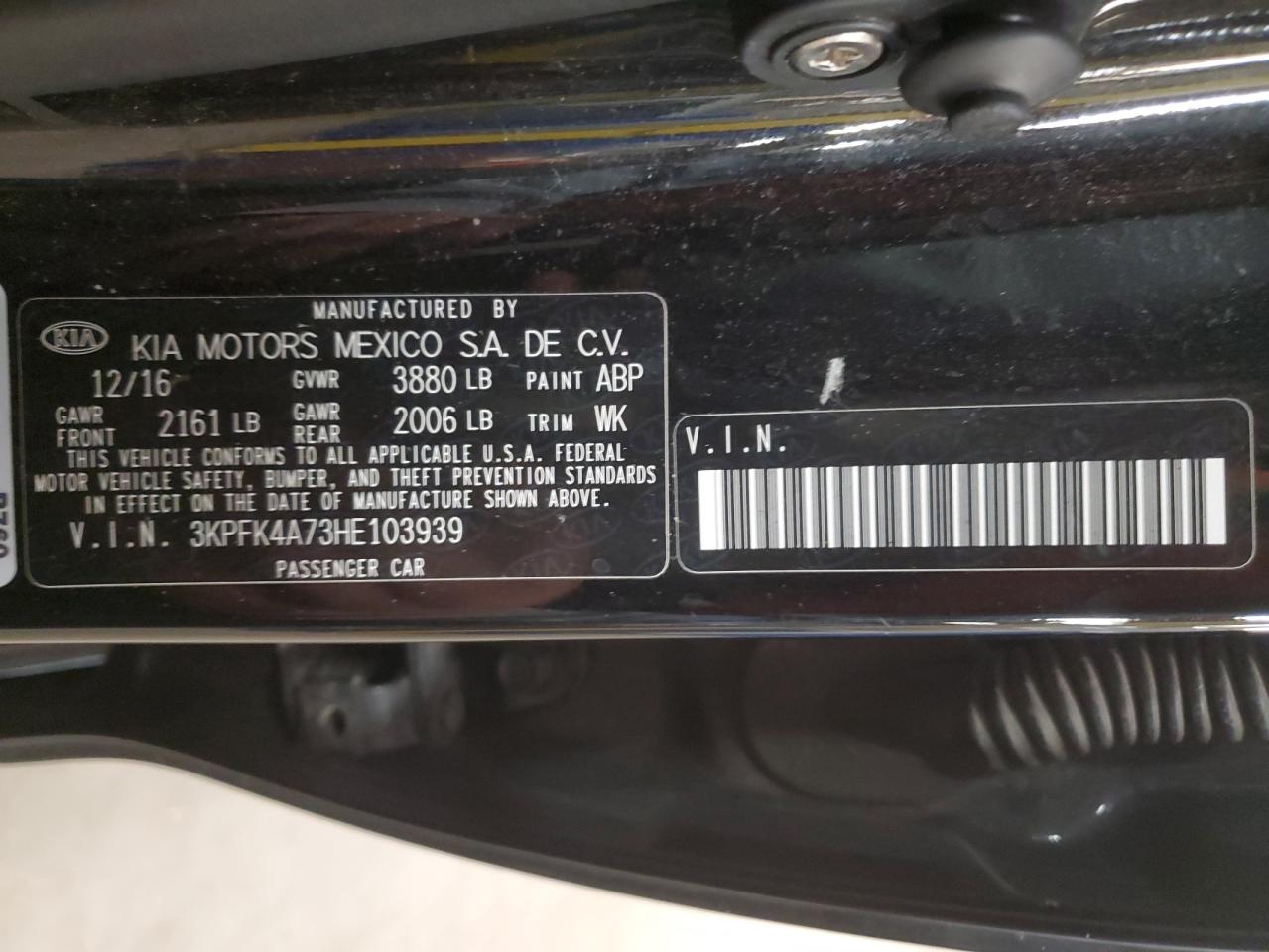 2017 KIA Forte VIN 3KPFK4A73HE103939 Copart auction photo, mechanical / front end damage thumbnail 12