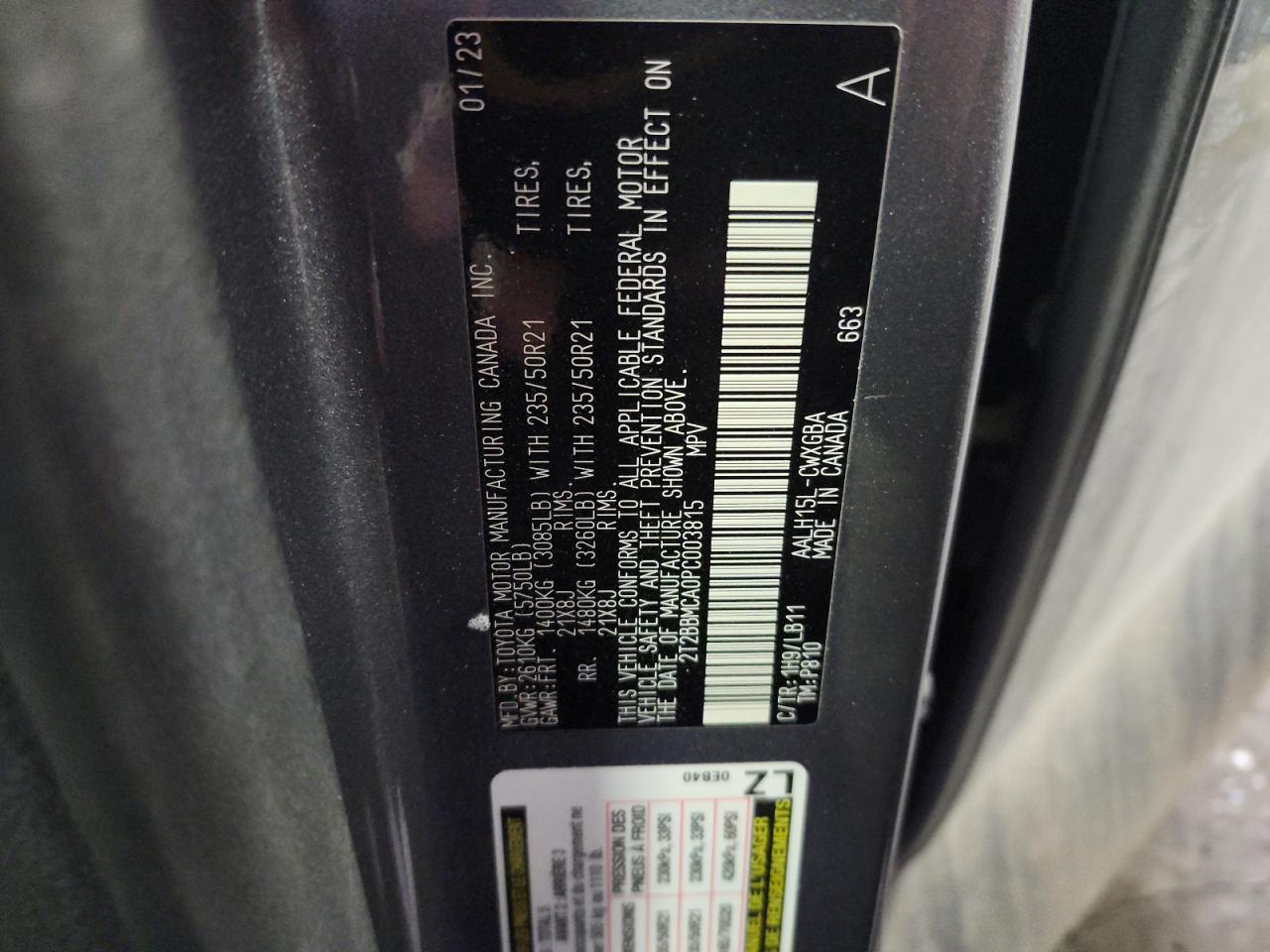 2023 Lexus RX VIN 2T2BBMCA0PC003815 Copart auction photo, front end damage thumbnail 14