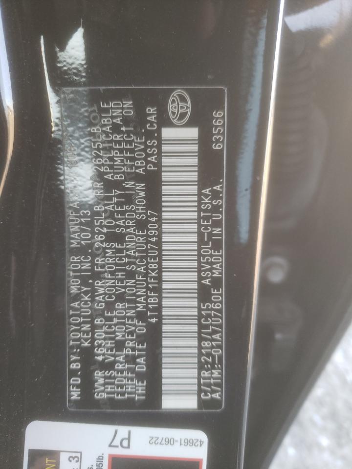 2014 Toyota Camry VIN 4T1BF1FK8EU749047 Copart auction photo, front end / side damage thumbnail 12