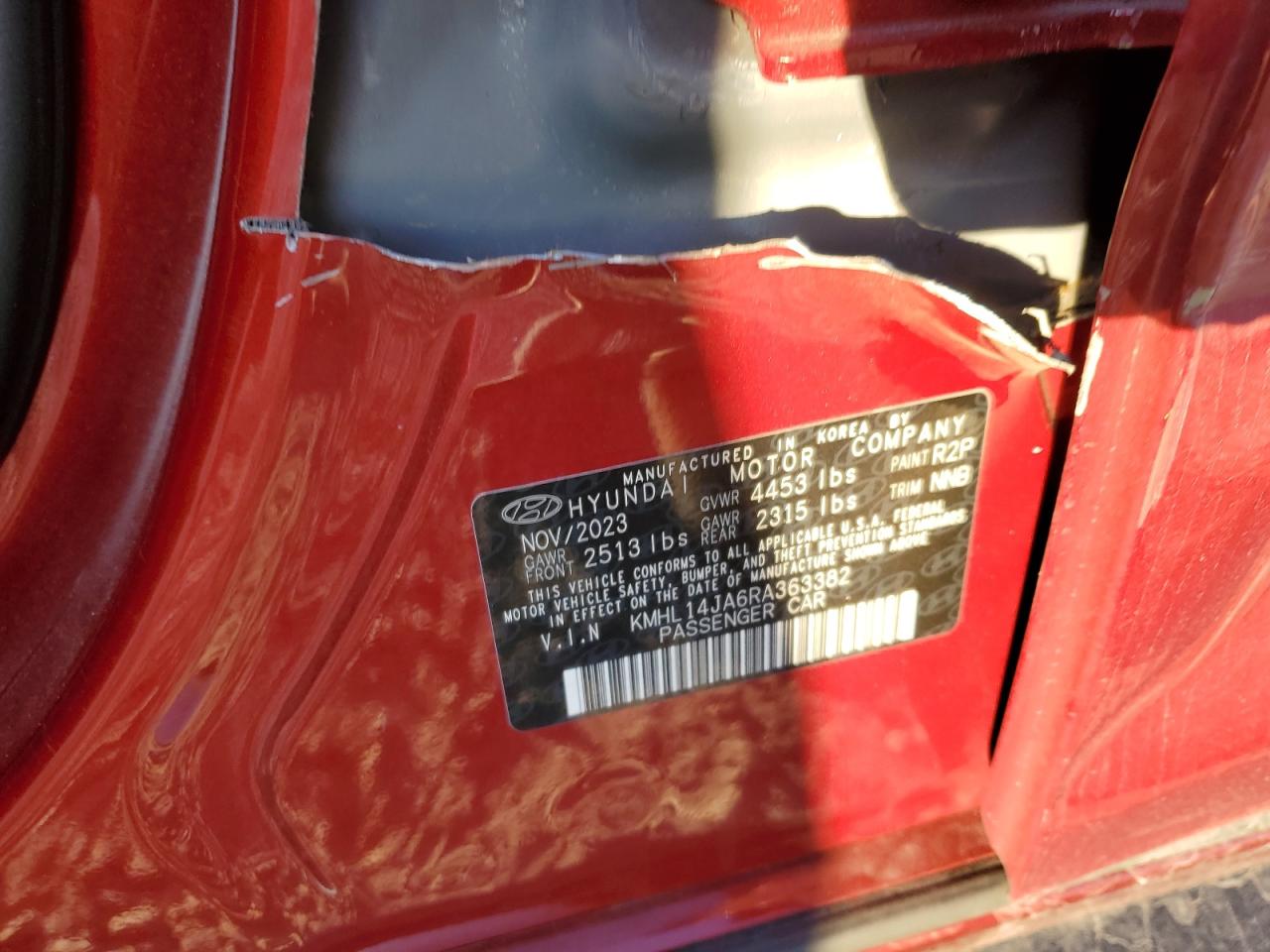 2024 Hyundai Sonata VIN KMHL14JA6RA363382 Copart auction photo, all over damage thumbnail 12
