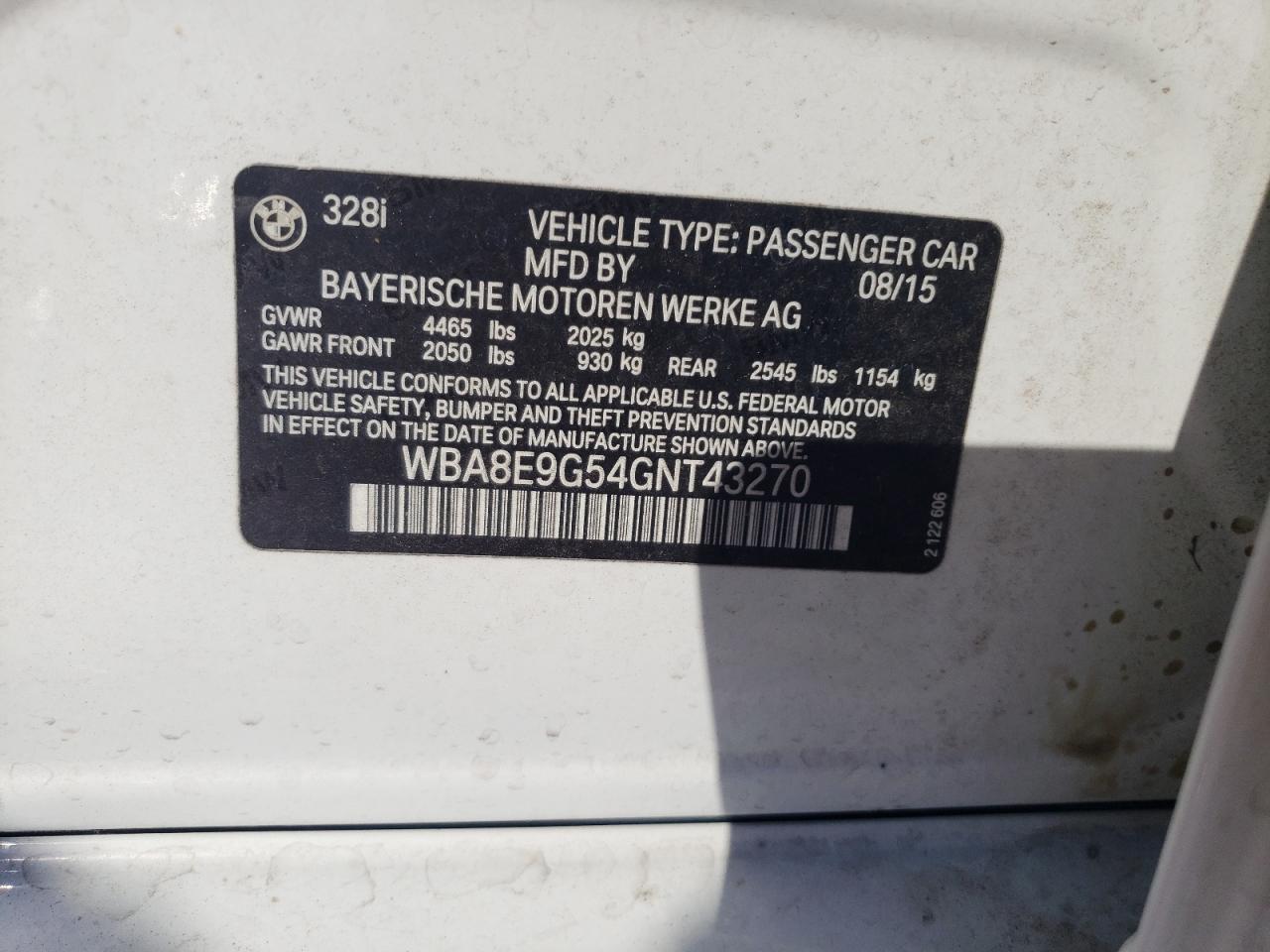 2016 BMW 3er VIN WBA8E9G54GNT43270 Copart auction photo, undercarriage / front end damage thumbnail 14