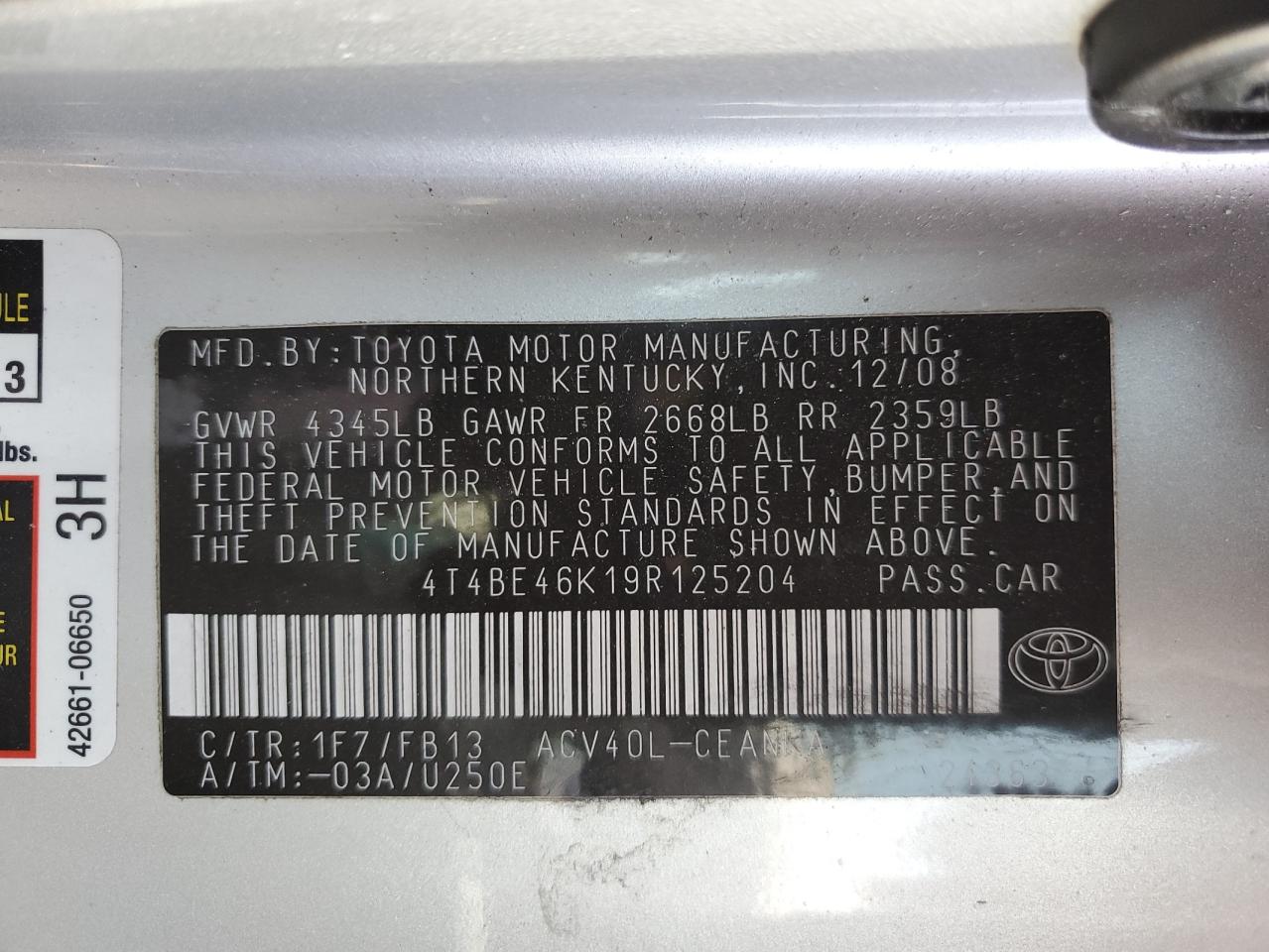 2009 Toyota Camry VIN 4T4BE46K19R125204 Copart auction photo, front end damage thumbnail 14