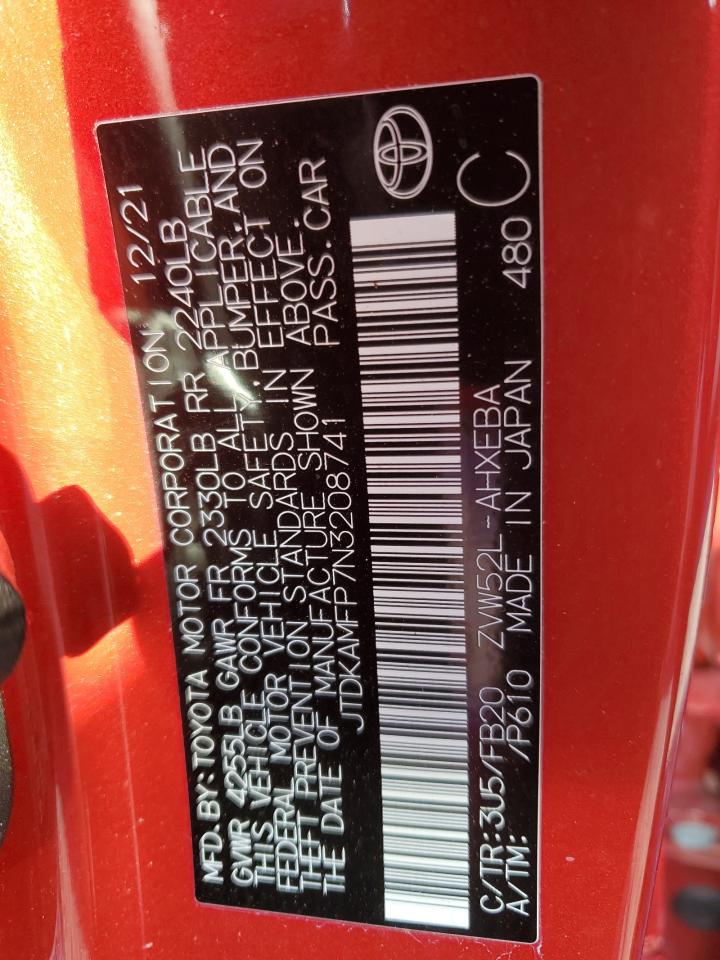 2022 Toyota Prius VIN JTDKAMFP7N3208741 Copart auction photo, front end damage thumbnail 12