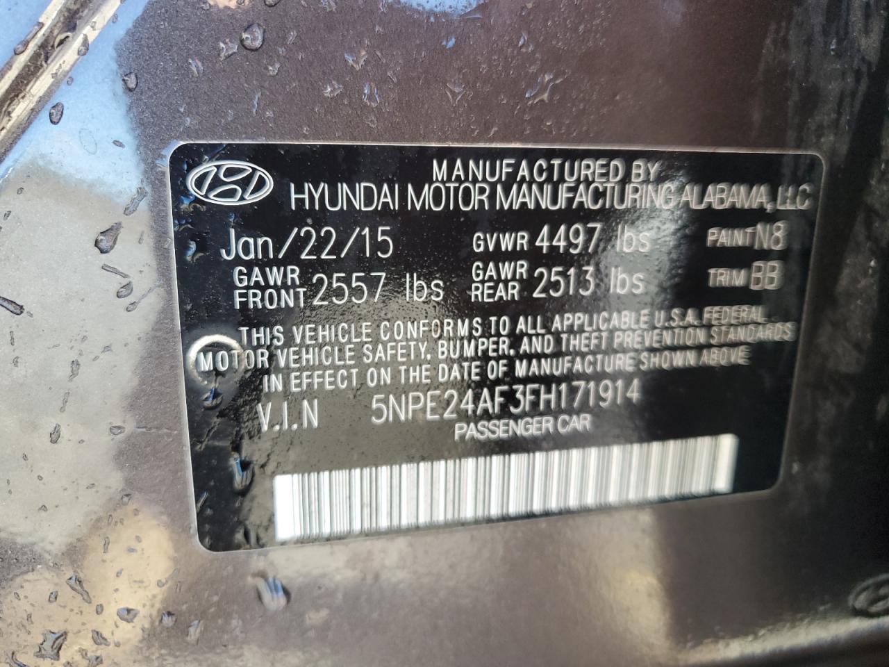 2015 Hyundai Sonata VIN 5NPE24AF3FH171914 Copart auction photo, minor dent/scratches damage thumbnail 12