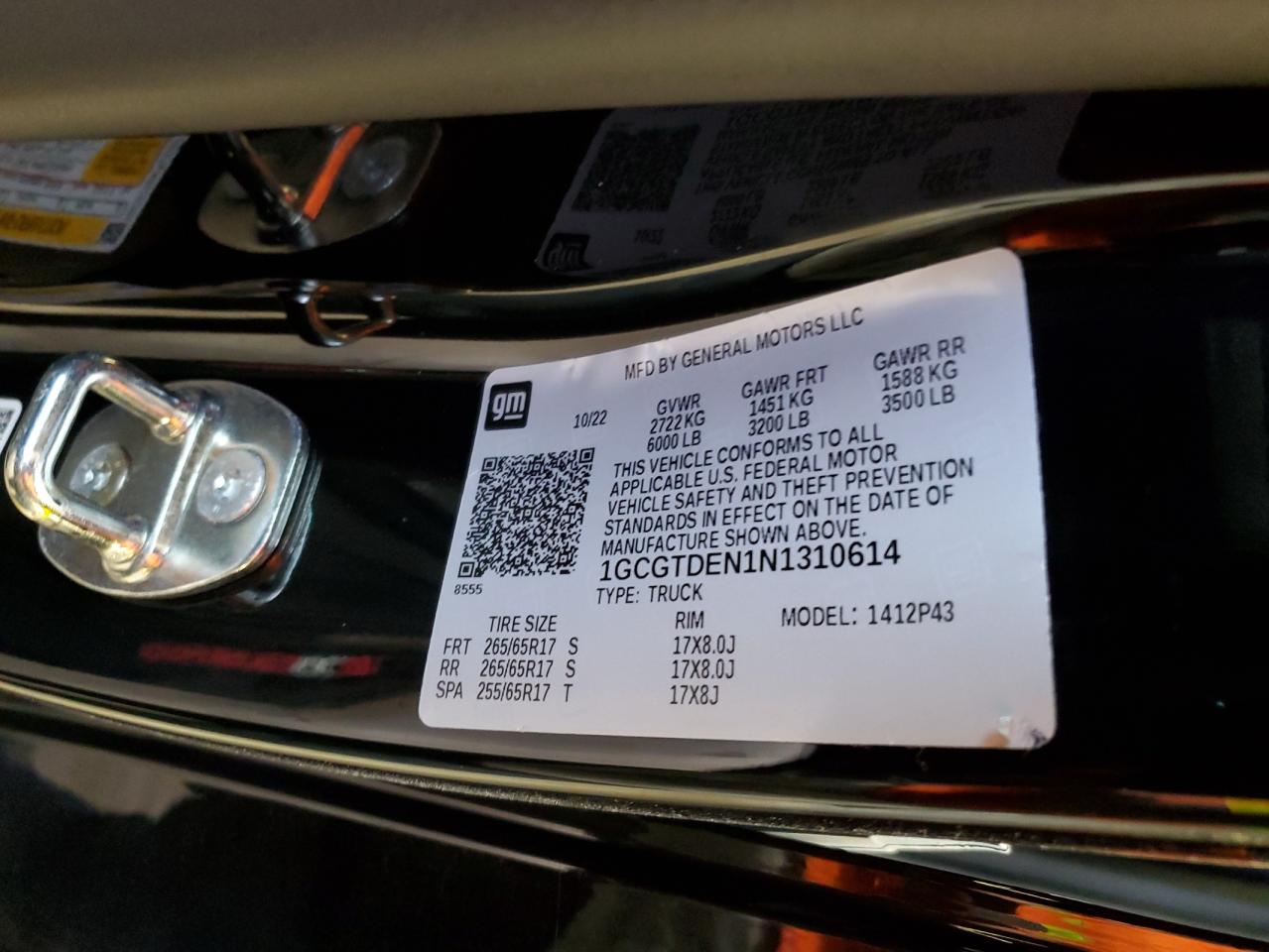 2022 Chevrolet Colorado VIN 1GCGTDEN1N1310614 Copart auction photo, front end damage thumbnail 14