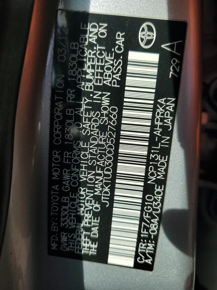 2012 Toyota Yaris VIN JTDKTUD30CD527660 Copart auction photo, front end damage thumbnail 12