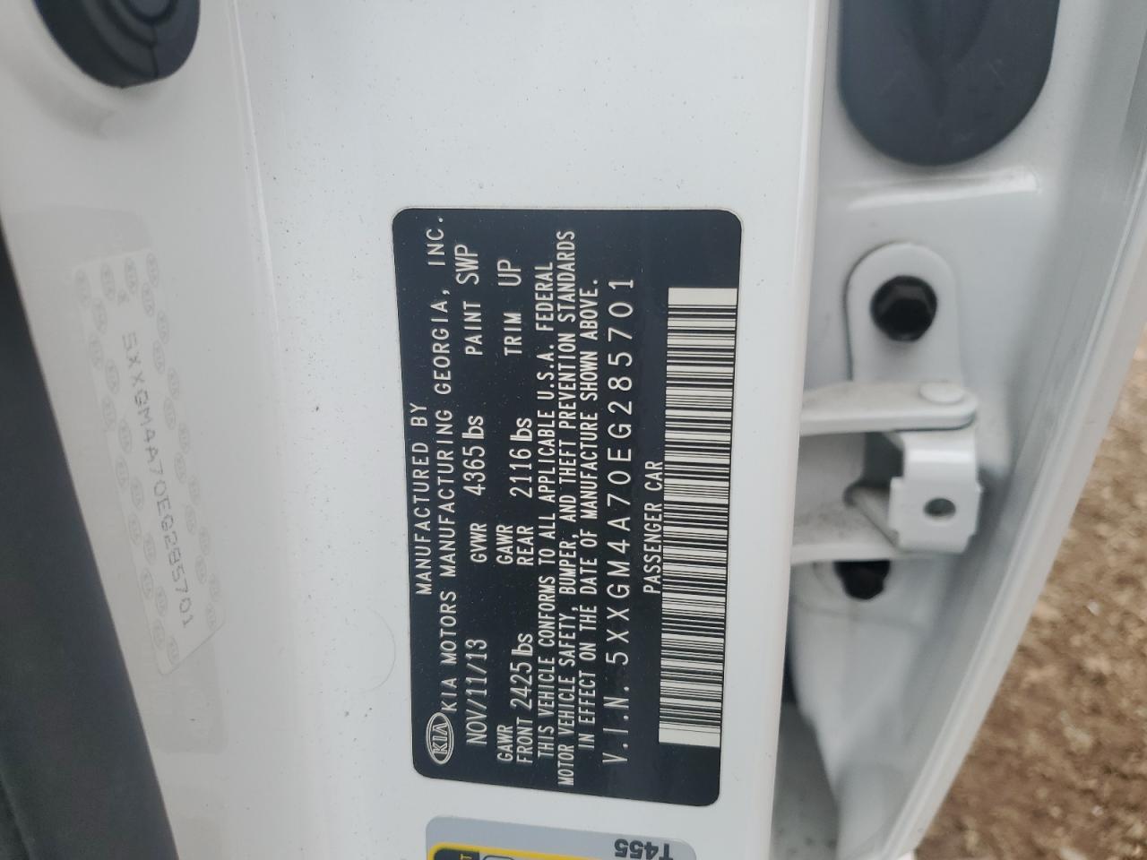 2014 KIA Optima VIN 5XXGM4A70EG285701 Copart auction photo, side / minor dent/scratches damage thumbnail 14