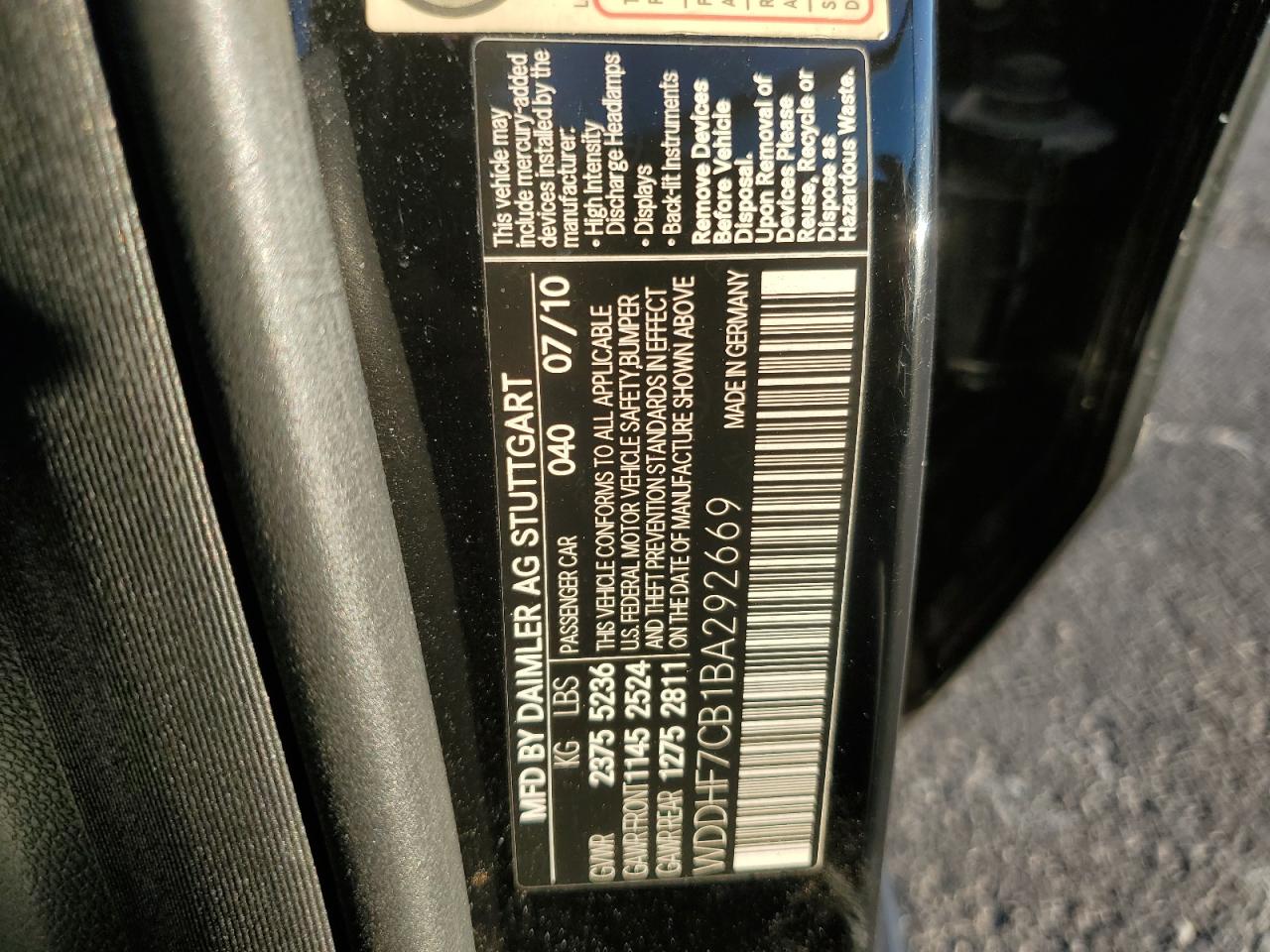 2011 Mercedes-Benz E-klasse VIN WDDHF7CB1BA292669 Copart auction photo, rear end / front end damage thumbnail 14