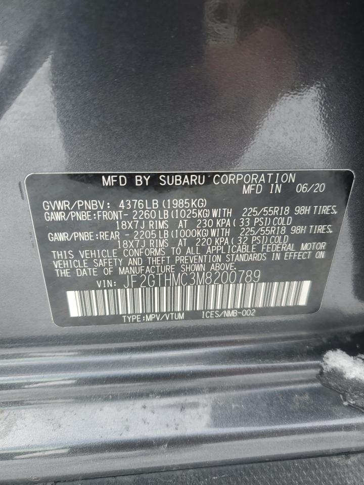 2021 Subaru XV VIN JF2GTHMC3M8200789 Copart auction photo, all over damage thumbnail 14