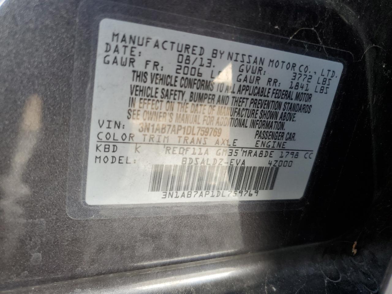 2013 Nissan Sentra VIN 3N1AB7AP1DL759769 Copart auction photo, minor dent/scratches damage thumbnail 12