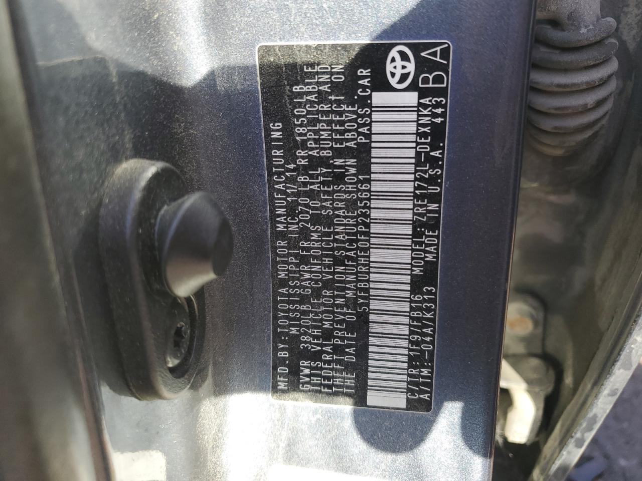 2015 Toyota Corolla VIN 5YFBURHE0FP235661 Copart auction photo, biohazard/chemical / front end damage thumbnail 12