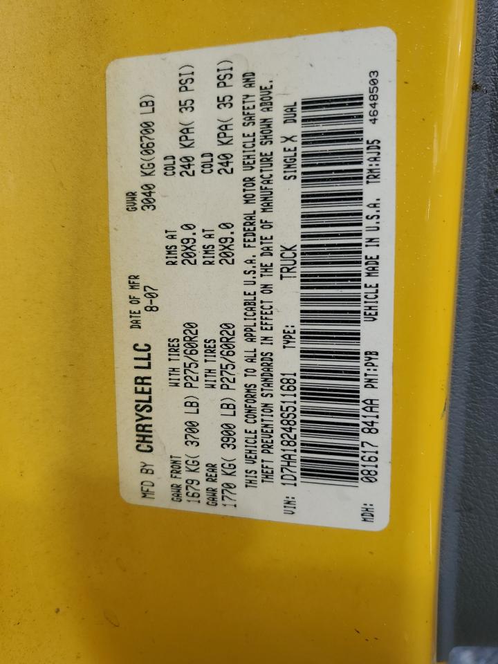 2008 Dodge RAM VIN 1D7HA18248S511681 Copart auction photo, front end damage thumbnail 12