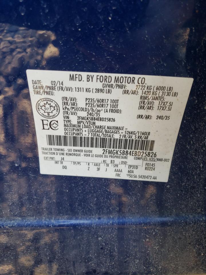 2014 Ford Flex VIN 2FMGK5B84EBD25826 Copart auction photo, front end / side damage thumbnail 15